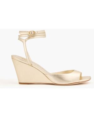 Stuart Weitzman Tia 85 Leather Wedge Sandals - White