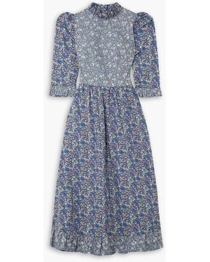 O Pioneers Clara Ruffled Floral-print Cotton-poplin Midi Dress - Blue