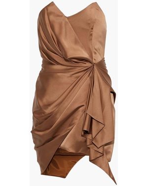 Alexandre Vauthier Strapless Draped Silk-blend Satin Mini Dress - Brown