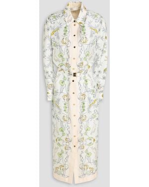 Tory Burch Belted Printed Silk-twill Midi Shirt Dress - White