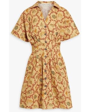Saloni Riya Printed Cotton-Poplin Mini Shirt Dress - Metallic