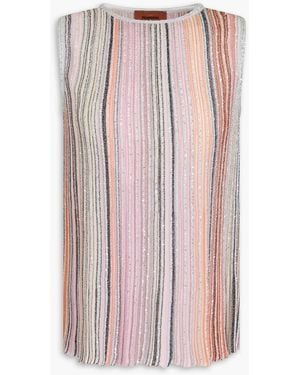 Missoni Sequin-Embellished Metallic Striped Ribbed-Knit Tank - Pink