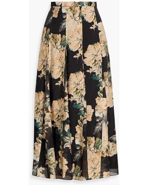 Mikael Aghal Floral-Print Gauze Midi Skirt - Black