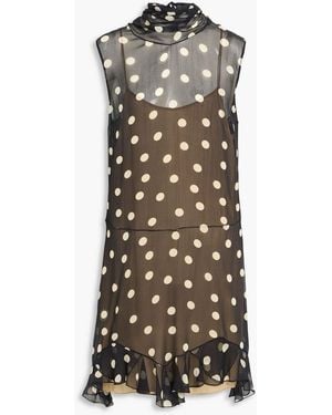 Stella McCartney Ruffled Polka-Dot Silk-Georgette Dress - Black