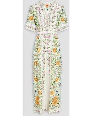 FARM Rio Floral-Print Linen-Blend Jumpsuit - Metallic