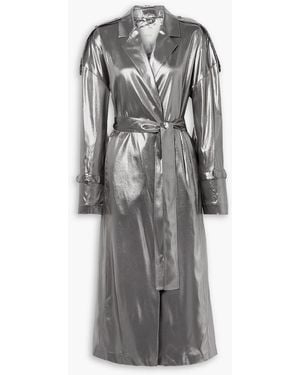 LAPOINTE Belted Silk-lamé Trench Coat - Grey