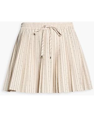 Sandro Crystal-Embellished Striped Plissé-Woven Mini Skirt - Natural
