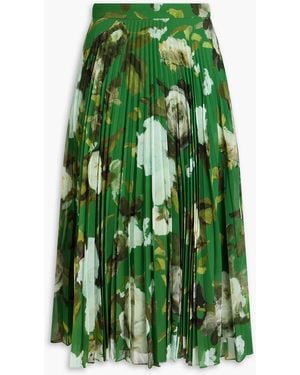 Erdem Pleated Floral-print Chiffon Midi Skirt - Green