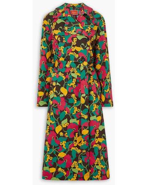 La DoubleJ Milano Belted Floral-print Cotton-blend Canvas Trench Coat - Red