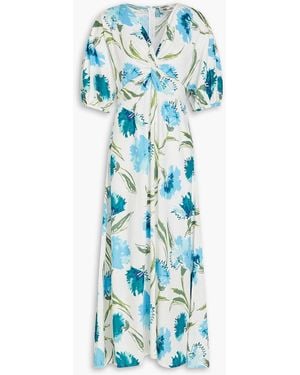 Diane von Furstenberg Majorie Floral-Print Slub Woven Midi Dress - Blue