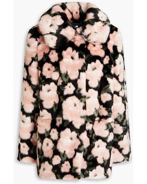 Jakke Tilly Floral-print Faux Fur Coat - Pink