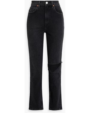 RE/DONE 70s Distressed High-rise Straight-leg Jeans - Black