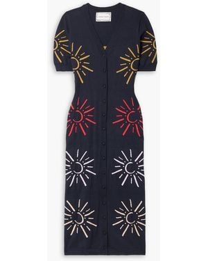 Lingua Franca Jacquard-knit Cotton And Cashmere-blend Dress - Blue