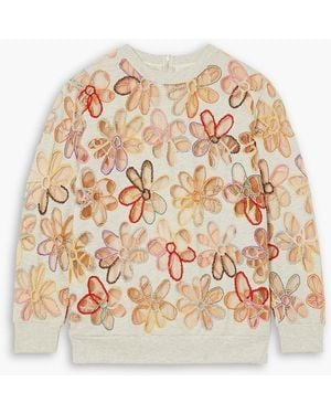 Ashish Daisy Field Embroidered Cotton-blend Jersey And Tulle Sweatshirt - Natural