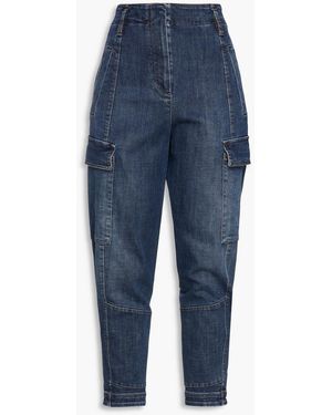 Brunello Cucinelli Cropped Faded High-rise Tapered Jeans - Blue