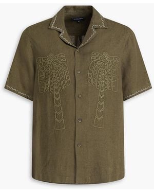 Frescobol Carioca Flavio Embroidered Linen Shirt - Green