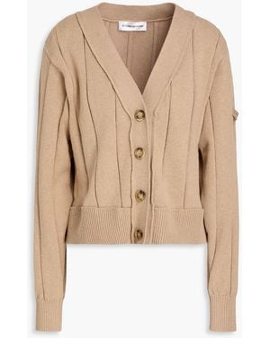 Victoria Beckham Ribbed Cotton-blend Cardigan - Natural