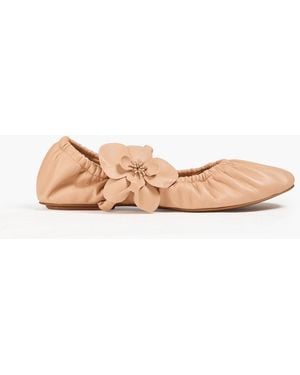 Zimmermann Orchid Floral-Appliquéd Leather Ballet Flats - Pink