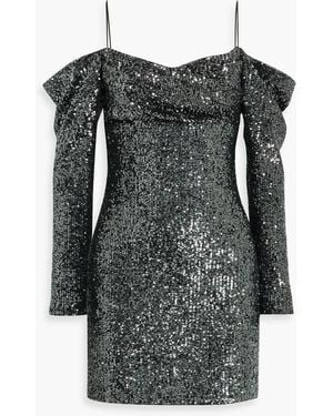 Rasario Cold-Shoulder Sequined Tulle Mini Dress - Black