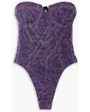 Tolu Coker Strapless Denim-jacquard Bodysuit - Purple