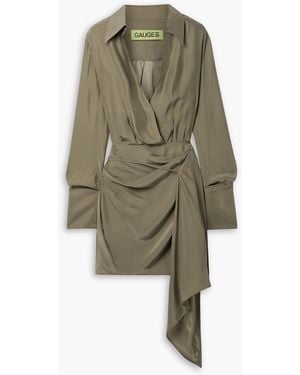 GAUGE81 Gravia Draped Wrap-effect Silk Crepe De Chine Mini Shirt Dress - Green
