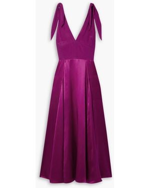 La Ligne Charlotte Tie-detailed Silk-chiffon And Satin Midi Dress - Purple