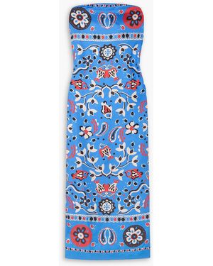 Tory Burch Strapless Printed Silk-twill Maxi Dress - Blue