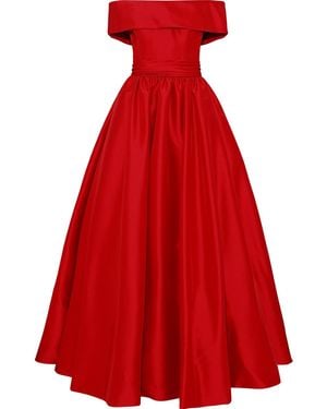 Reem Acra Off-the-shoulder Gathe Duchesse-satin Gown - Red