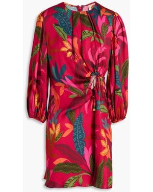 FARM Rio Cutout Printed Satin Mini Dress - Red