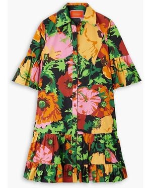 La DoubleJ Choux Floral-Print Cotton-Poplin Mini Shirt Dress - Green