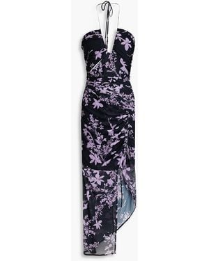 Nicholas Off-the-shoulder Floral-print Stretch-mesh Maxi Dress - Blue
