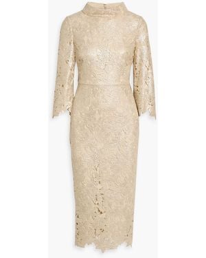 Badgley Mischka Guipure Lace Midi Dress - Natural