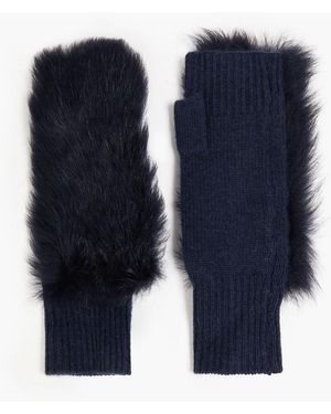 Dom Goor Shearling-Trimmed Merino Wool And Cashmere-Blend Fingerless Gloves - Blue