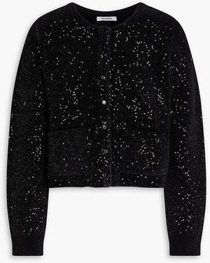 Sandro Sequin-Embellished Velour Cardigan - Black