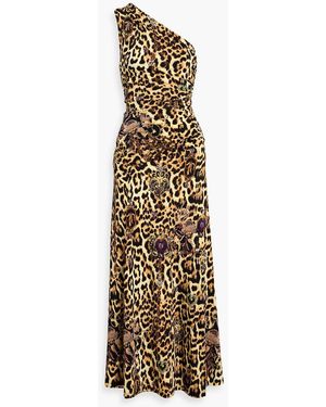 CAMILLA One-Shoulder Crystal-Embellished Leopard-Print Jersey Maxi Dress - Metallic