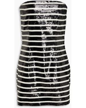 Veronica Beard Cala Strapless Striped Sequined Cotton-Blend Mini Dress - Black