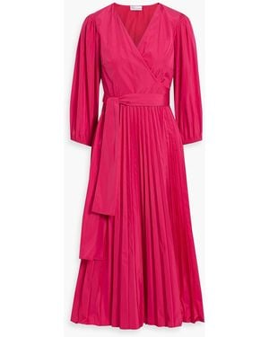 RED Valentino Pleated Taffeta Midi Wrap Dress - Red
