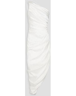 Rasario One-shoulder Asymmetric Draped Stretch-satin Midi Dress - White