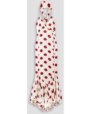 KHAITE Candita Scarf-detailed Gathered Printed Cupro Maxi Dress - White