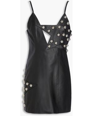 Area Cutout Studded Leather Mini Dress - Black