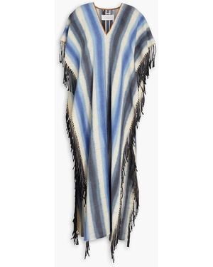 Chloé Striped Wool And Silk-blend Poncho - Blue
