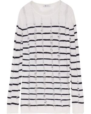 T By Alexander Wang Open Knit-Trimmed Striped Merino Wool Sweater - White