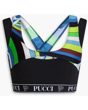 PUCCI Cutout Printed Stretch-jersey Bra Top - Blue