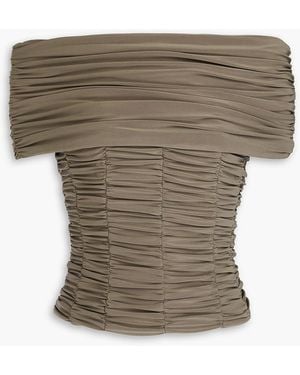 Tibi Off-the-shoulder Convertible Ruched Jersey Top - Gray