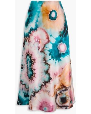 The Elder Statesman Tie-Dyed Silk-Satin Midi Skirt - White