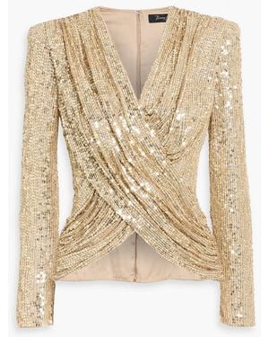Jenny Packham Dazzle Dream Draped Sequined Tulle Top - Natural