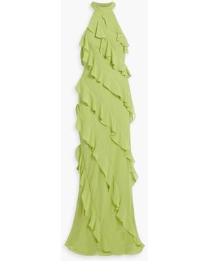 Mikael Aghal Ruffled Chiffon Gown - Green