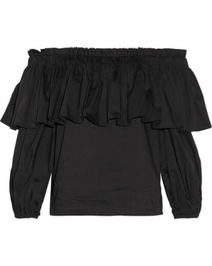 Alexis Barbie Off-The-Shoulder Pleated Cotton-Blend Top - Black