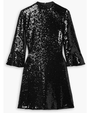 HVN Ashley Sequined Sateen Mini Dress - Black