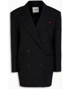 Sandro Double-breasted Pinstriped Tweed Blazer - Black